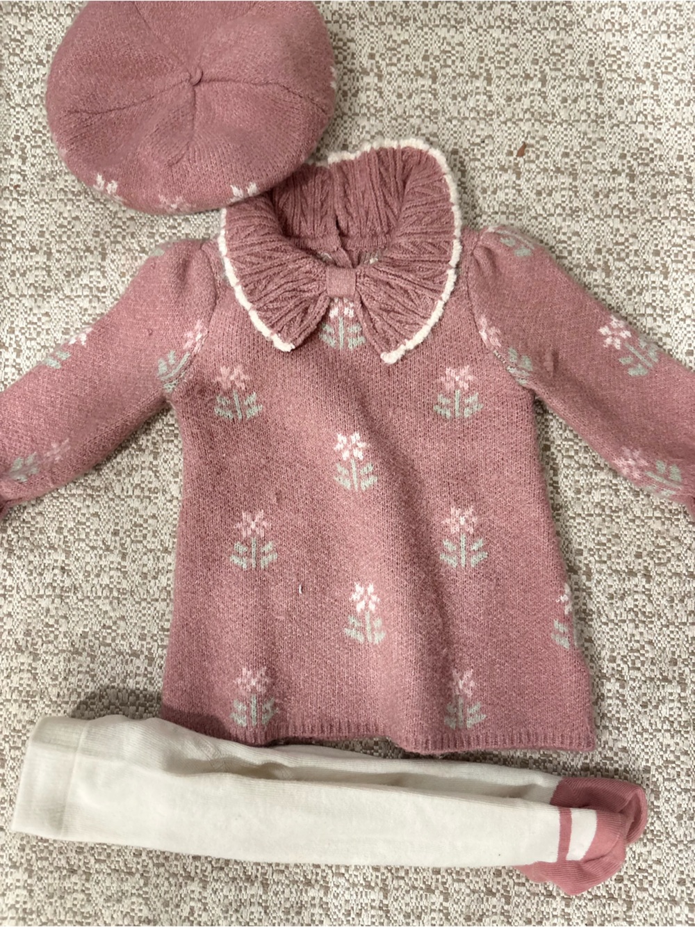 Girls' Dusty Rose Knit Dress with Peter Pan Collar
